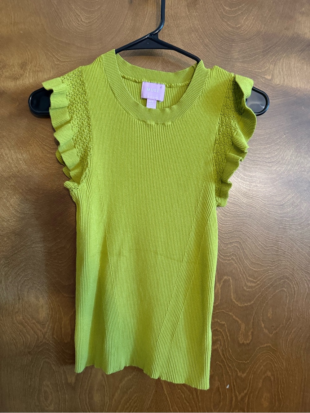 MUSE Neon Lime Ruffle Sleeve Knit Shell